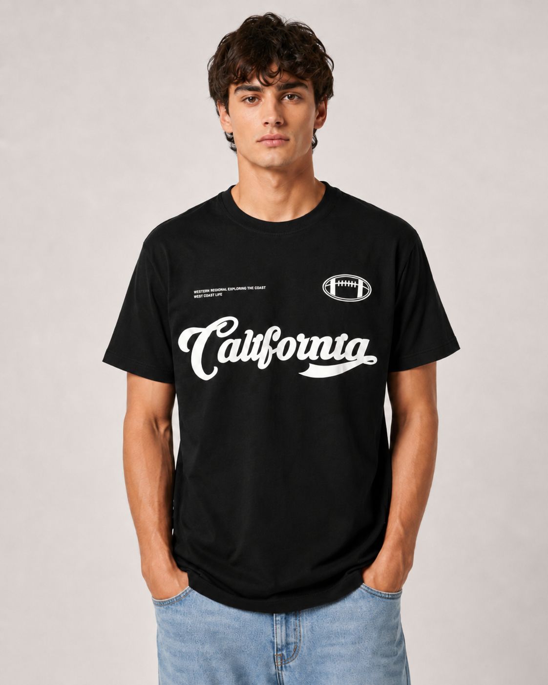 California Script Football Graphic Tee — Black