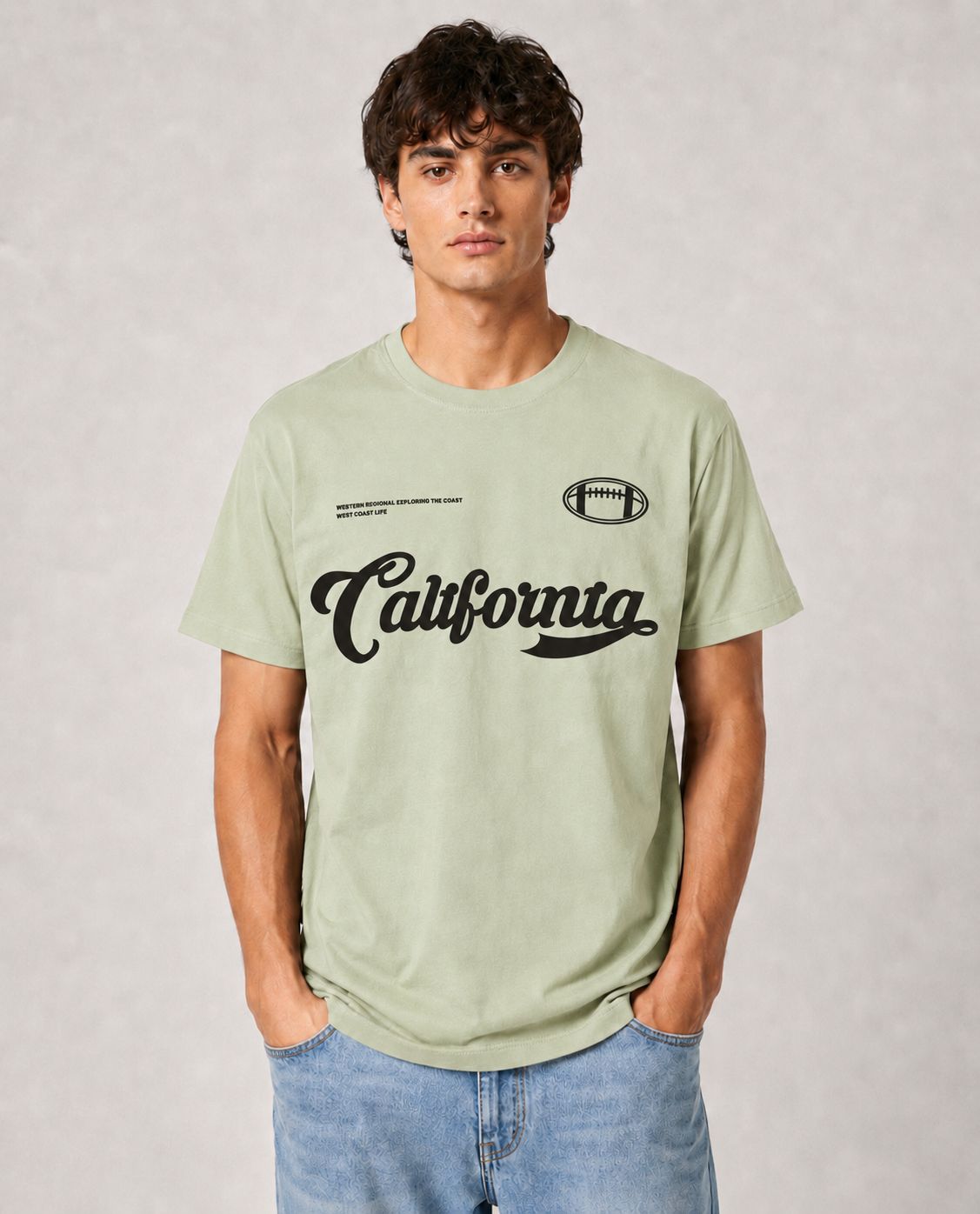 California Script Football Graphic Tee — Sage