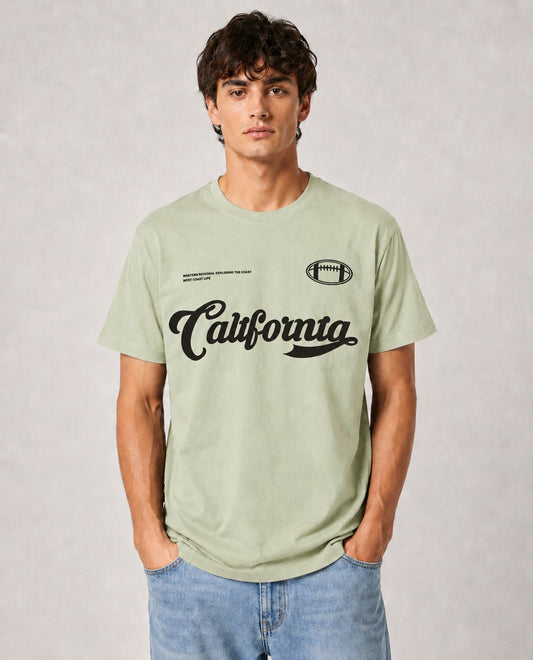 California Script Football Graphic Tee — Sage